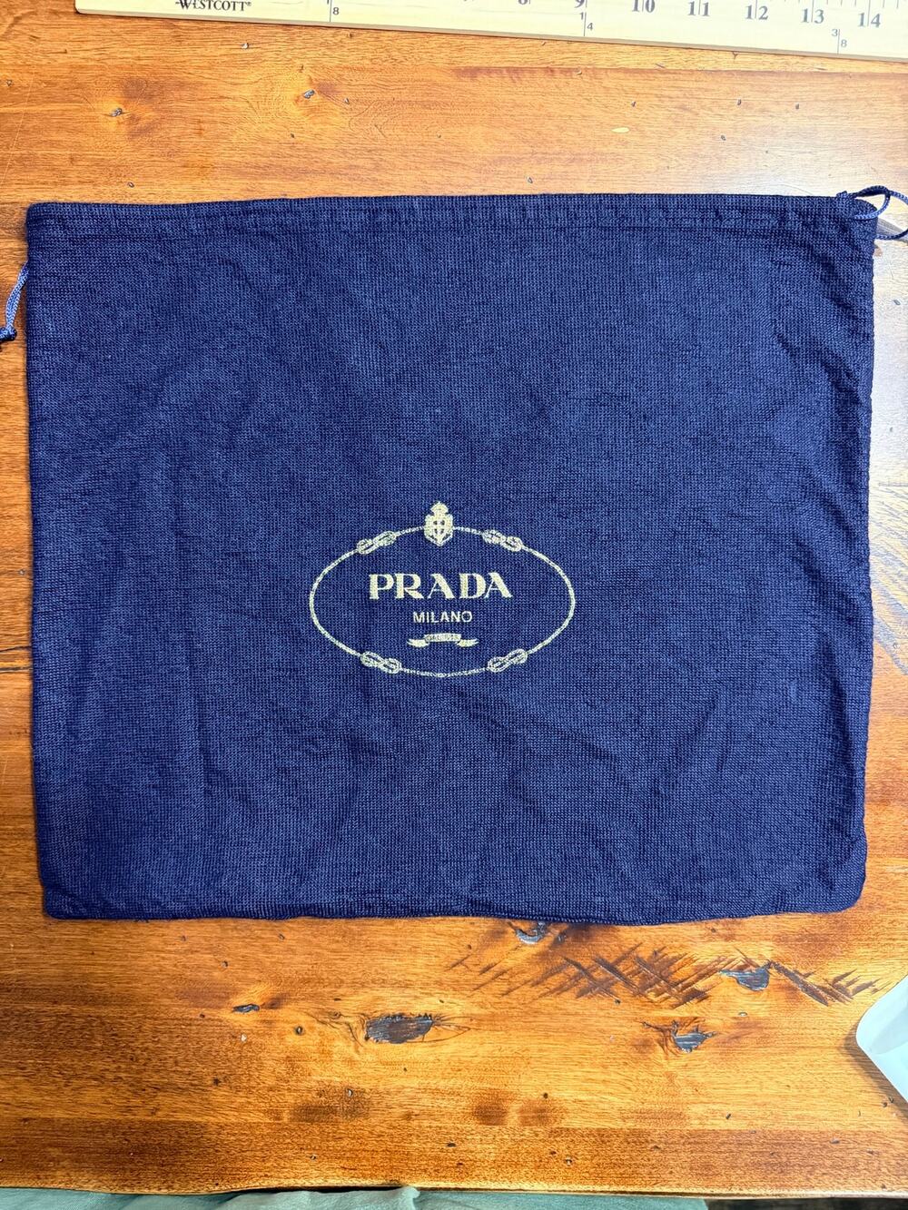 Prada Drawstring Dust Bag Navy Large 14x14 in Logo Crest – Item 566